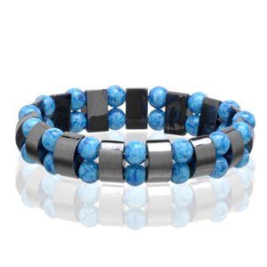 Turquoise Magnetic Hematite Bracelet, Beaded Gemstone Stretchable Bracelet